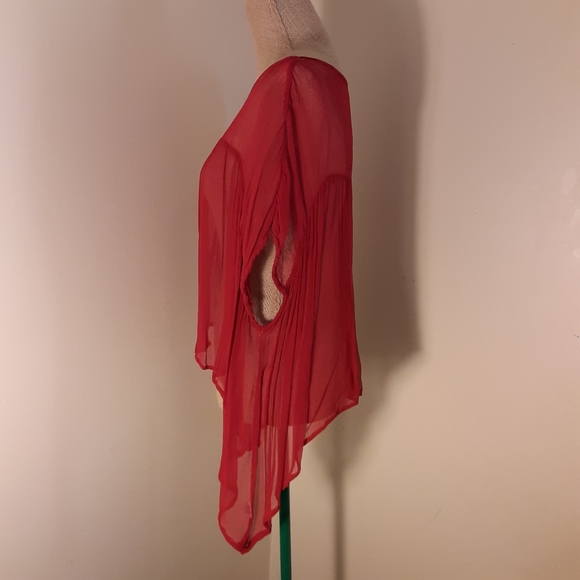 LACAUSA sheer red oversized babydoll top small - Picture 3 of 8